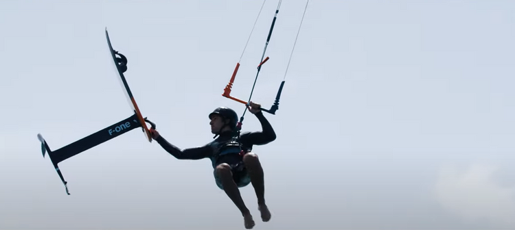 Green Hat Kiteboarding-Collection-Clearance Kite Foils-F-One rider in the Air on F-One Escape Kite Foil