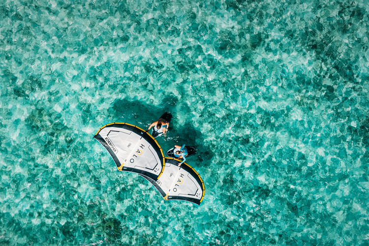 2024 Core Halo Aluula wings for wing foiling - two inflatable wings on crystal clear blue water
