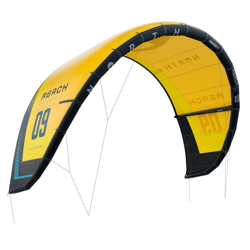 Load image into Gallery viewer, Green Hat Kiteboarding-2025 North Reach-Sunset Yellow-Front Left Side Leading Edge View