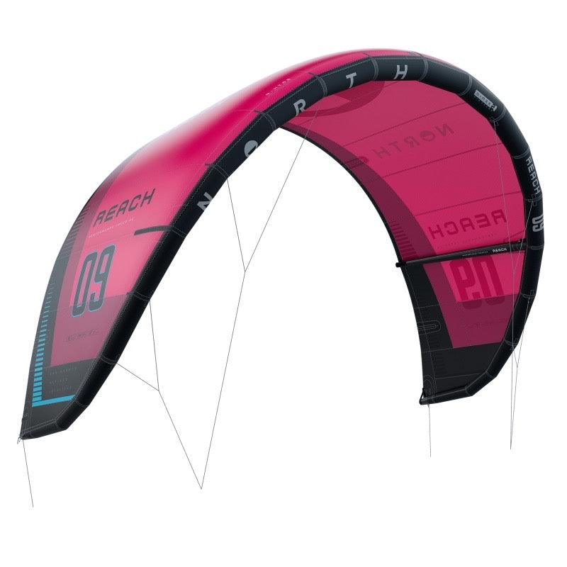 Load image into Gallery viewer, Green Hat Kiteboarding-2025 North Reach-Rubine Red-Front Left Side Leading Edge View