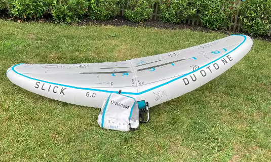 Green Hat Kiteboarding-2024 6m Duotone Slick Concept Blue-USED-Leading Edge View with Bag