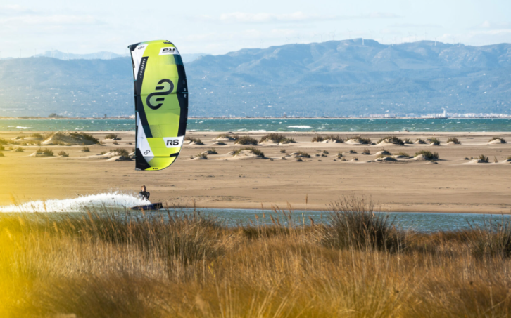 Load image into Gallery viewer, Green Hat Kiteboarding- Eleveight RS V9-Live Shot-Man Riding the Lime colored Eleveight RS V9 in flat Water