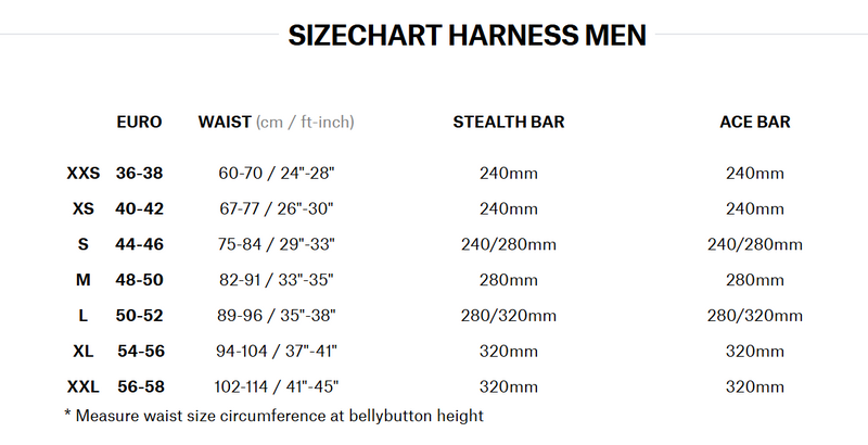 Load image into Gallery viewer, Green Hat Kiteboarding-2025 Mystic Stealth Men's Harness Size Chart