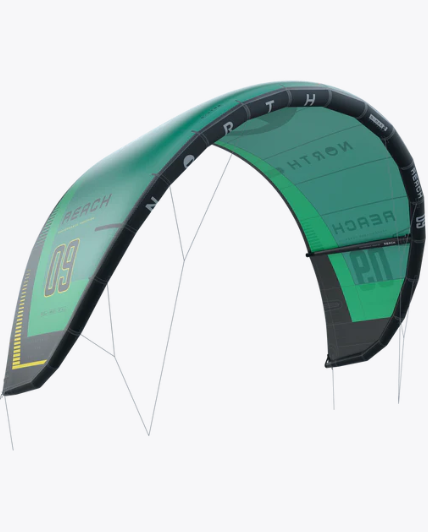 Green Hat Kiteboarding-2025 North Reach-Marine Green-Front Left Side Leading Edge View