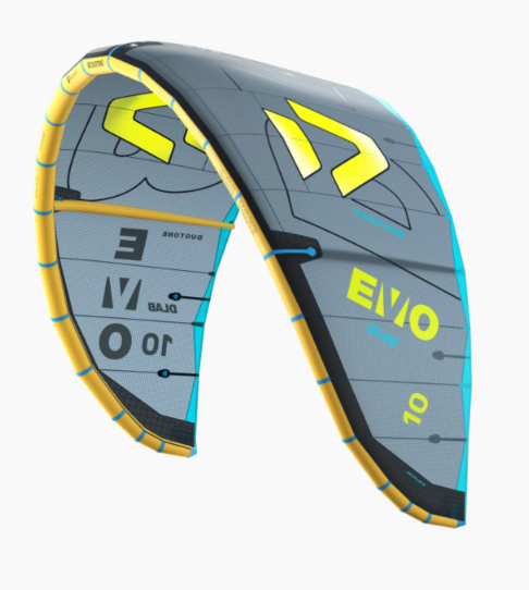 Green Hat Kiteboarding-2026 Duotone EVO DLAB-Dark Grey/Lime-Leading Edge Right Wing View-on a white background