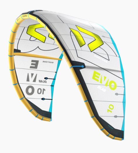 Green Hat Kiteboarding-2026 Duotone EVO DLAB-Grey/Lime-Right Leading Edge View-On a White Background