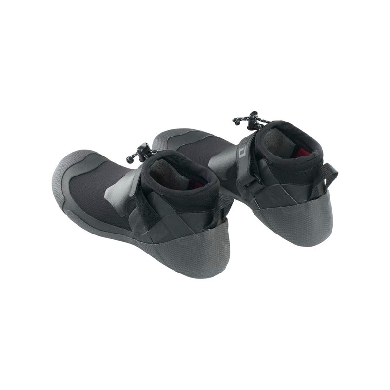 Load image into Gallery viewer, Pair of black Ion booties with a strap back view on a white background