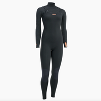 A black wet suit with orange accents, perfect for water women enjoying the ocean. 2023 Ion Element Semidry 5/4 Front-Zip Women's Wetsuit.