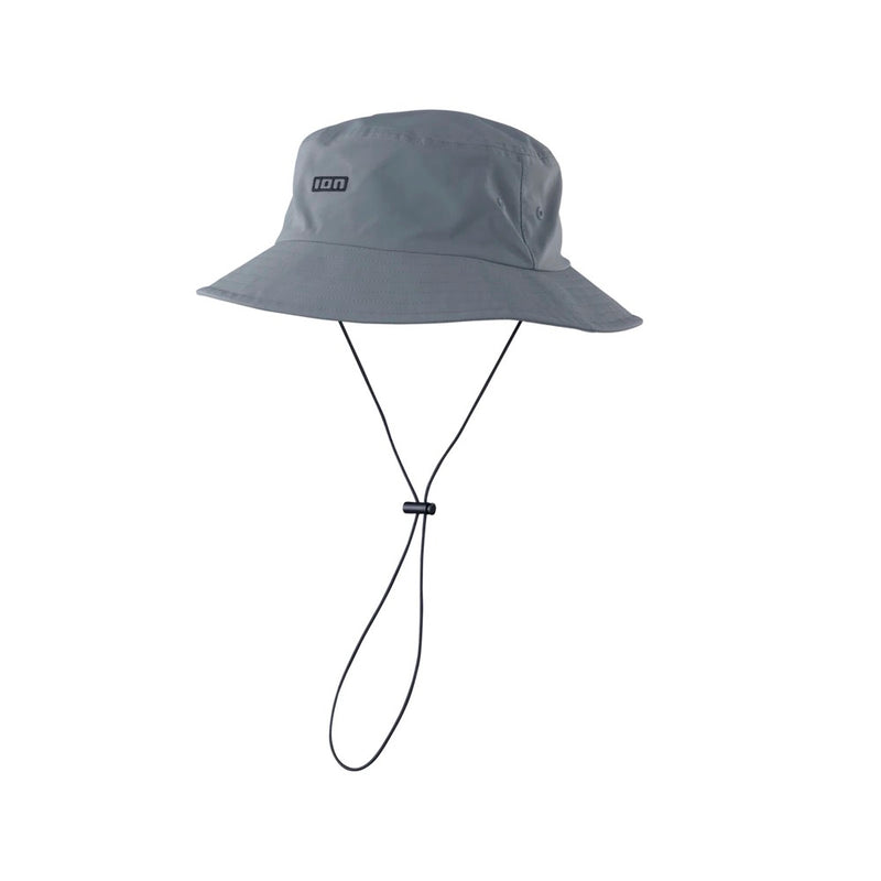 Load image into Gallery viewer, Gray Ion bucket hat with a strap on a white background