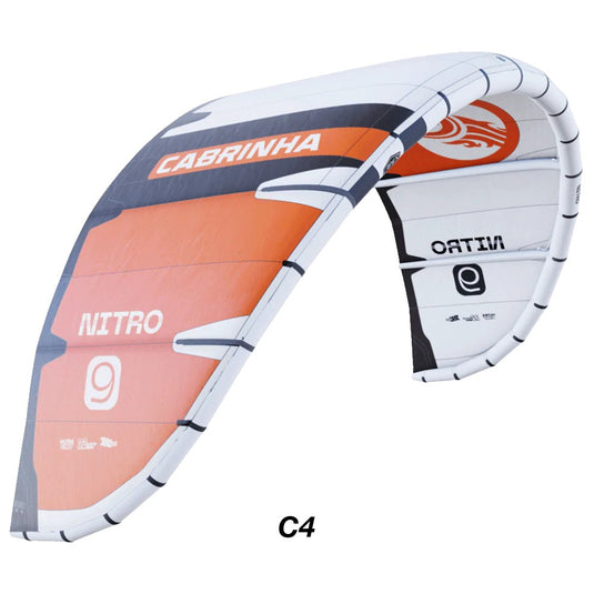Green Hat Kiteboarding-2025 Cabrinha Nitro APEX C4 Colorway-Leading Edge Left Wing Tip View on a White Background