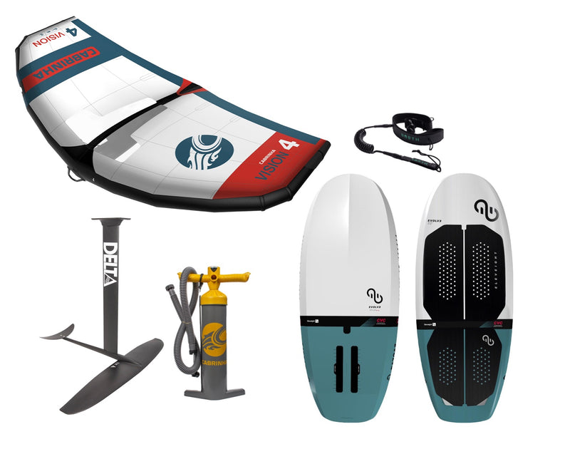 Load image into Gallery viewer, Green Hat Kiteboarding-Cabrinha Vision Beginner Wing Foil Package View of all Parts