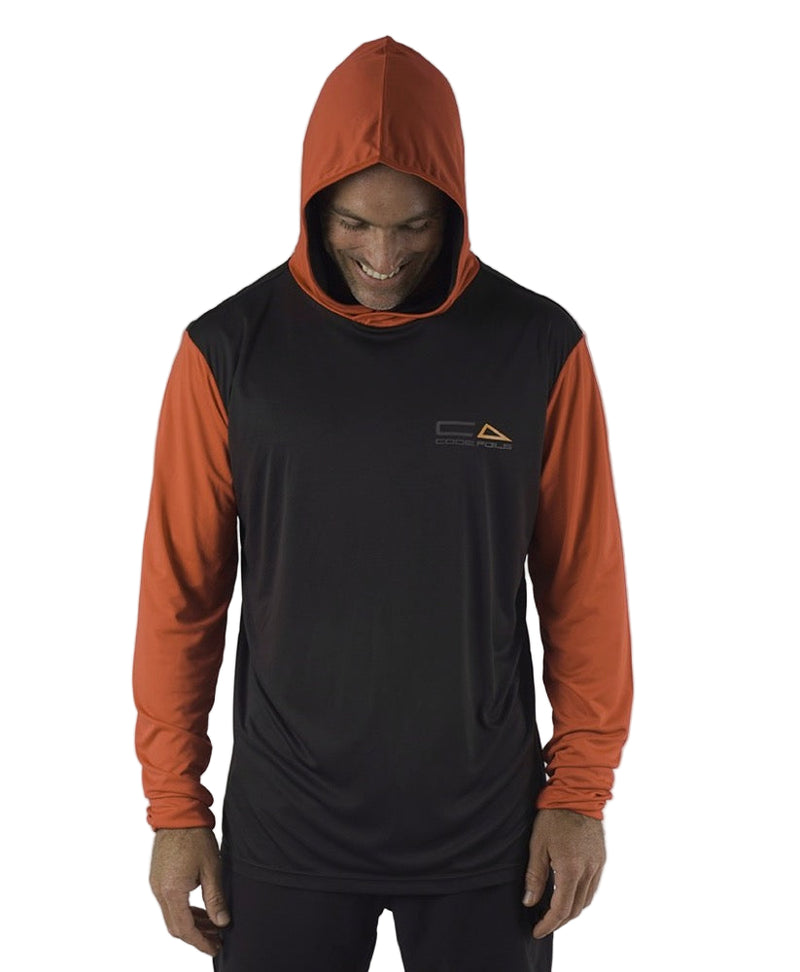 Load image into Gallery viewer, Green Hat Kiteboarding-Code Foils Long Sleeve Sun Tee-Man Looking Down Wearing LS Rashguard on a White Background