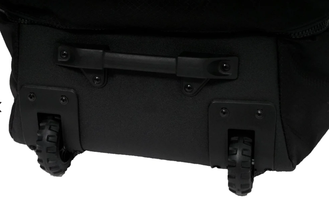 Load image into Gallery viewer, Green Hat Kiteboarding-Dakine Air Wagon Travel Bag-Black-Close Up of Wheels on Bag on a White Background