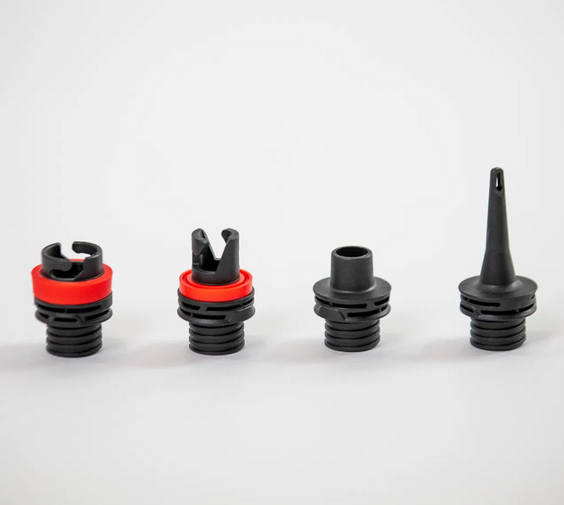 Load image into Gallery viewer, Duotone ePump Lazepump Set of four black and red plastic nozzles on a white background
