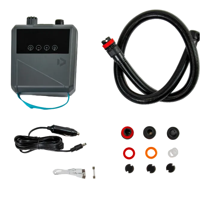 Load image into Gallery viewer, Collection of Duotone ePump Lazepump components including a pump, hose, cables, and connectors on a white background