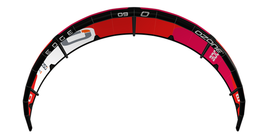 Green Hat Kiteboarding-Ozone Edge VT Red-Leading Edge View on a White Background