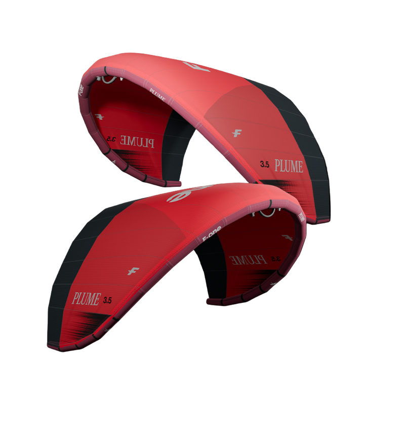 Load image into Gallery viewer, Green Hat Kiteboarding-F-One Plume K-Wing-Z Red Leading Edge-Plume in 2 Views on a White Background