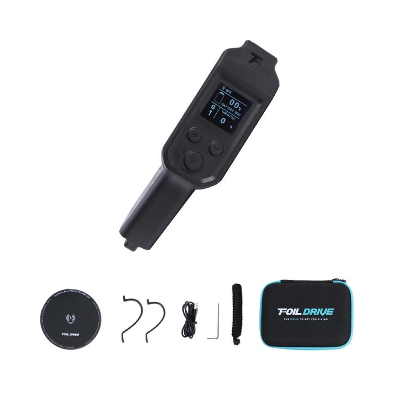 Load image into Gallery viewer, Black electronic Foil Drive V3 remote with accessories on a white background, featuring 'Foil Drive' branding.