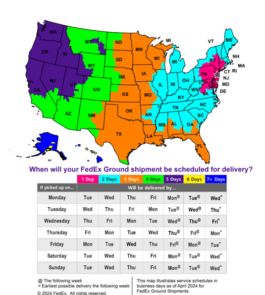 Green Hat Kiteboarding-New Jersey Outbound FedEX Commercial Delivery Shipping Delay Map