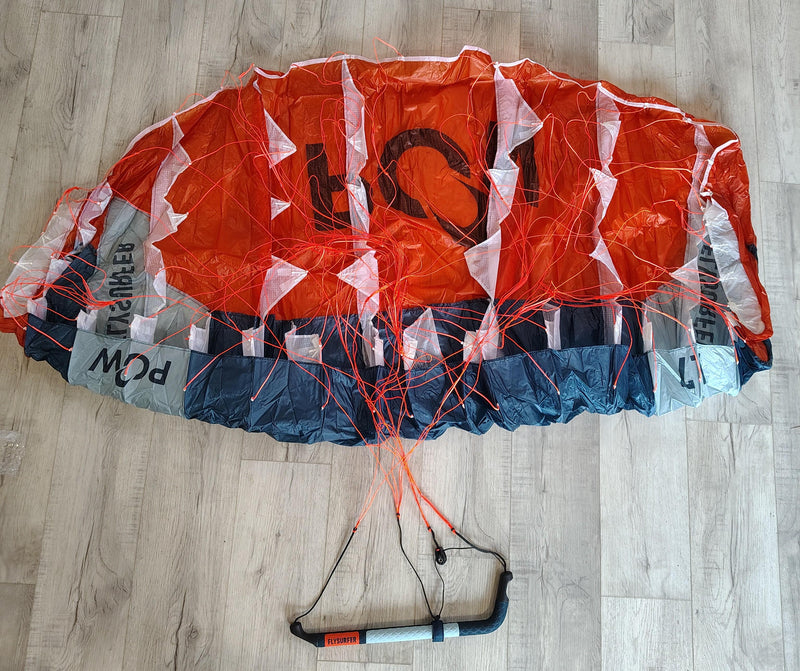 Load image into Gallery viewer, Green Hat Kiteboarding-Flysurfer POW 1.7M USED-Bottom View of Parawing/Bar and Bag