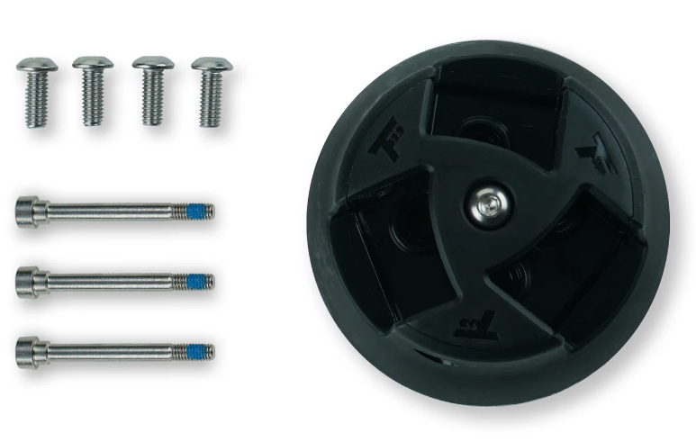 Load image into Gallery viewer, Green Hat Kiteboarding-Foil Drive Three Blade Hub-Top View with Screws on a White Background