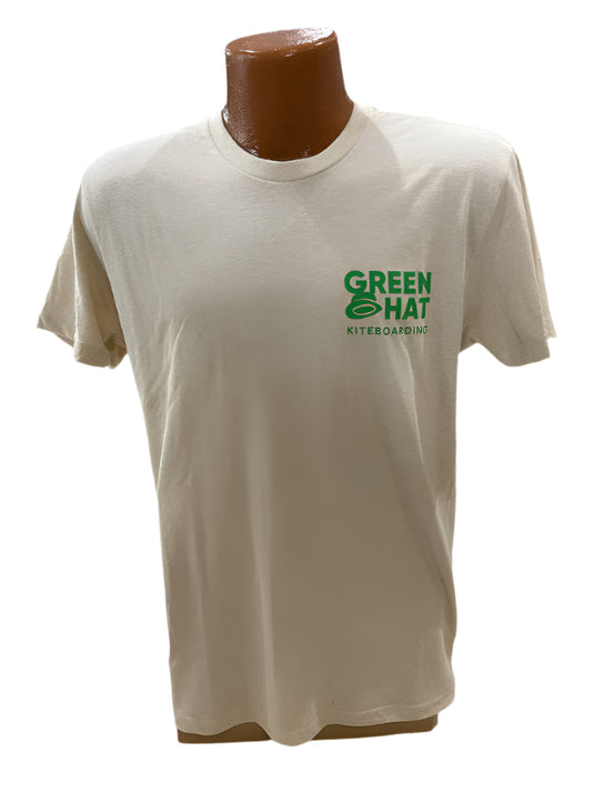Sand Colored Kite/Wing/Foil Event T-shirt with Green Hat LOGO on Chest