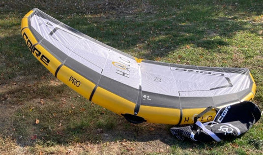 Green Hat Kiteboarding-4m Core Halo Pro Wing USED-Leading Edge Top View with Bag