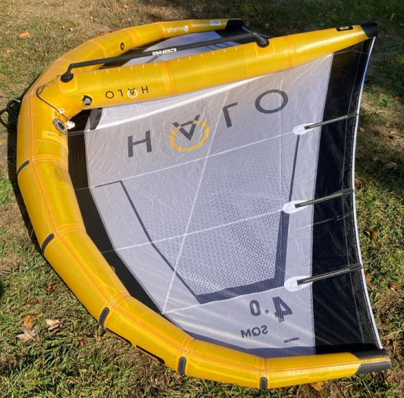Load image into Gallery viewer, Green Hat Kiteboarding-4m Core Halo Pro Wing USED-Left Wing Tip Upside Down View