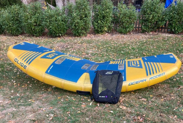 Load image into Gallery viewer, Green Hat Kiteboarding-Ocean Rodeo Glide Aluula A Series Wing USED-Leading Edge View With Bag