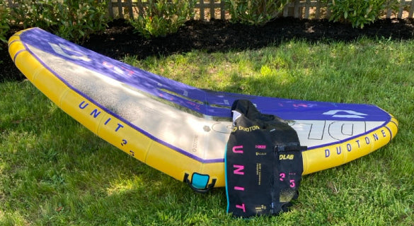 Load image into Gallery viewer, Green Hat Kiteboarding-Duotone Unit LAB 3.5 Wing USED-Front View with Bag