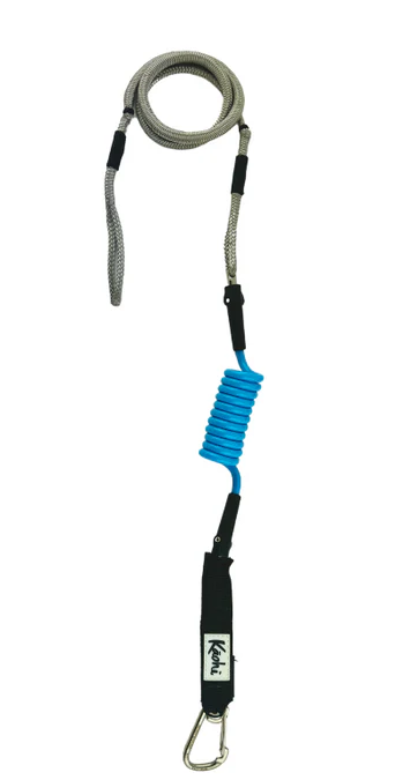 Load image into Gallery viewer, Green Hat Kiteboarding-Kaohi INVIZ Leash-Hybrid-Carabiner Clip-Blue-Top View