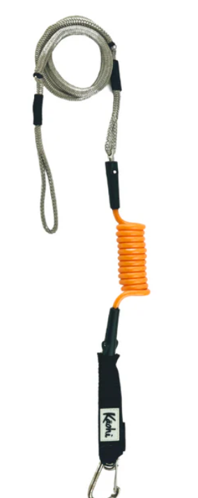 Load image into Gallery viewer, Green Hat Kiteboarding-Kaohi INVIZ Leash-Hybrid-Carabiner Clip-Orange-Top View