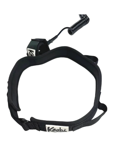 Green Hat Kiteboarding-Kāohi Padded Black Belt™ Waist Belt-Top View with leash Attached