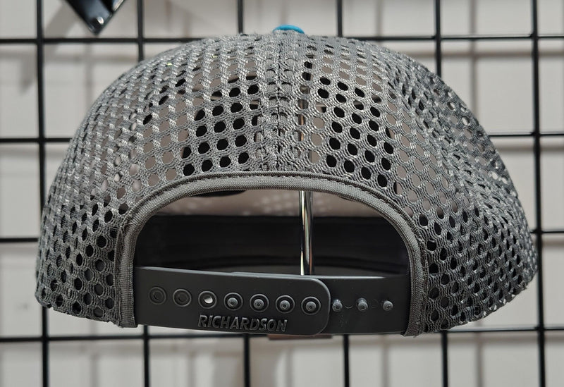 Load image into Gallery viewer, Green Hat Kiteboarding-Lift Foils R-Active Cap-Blue-Back View of cap snapback on a grid background