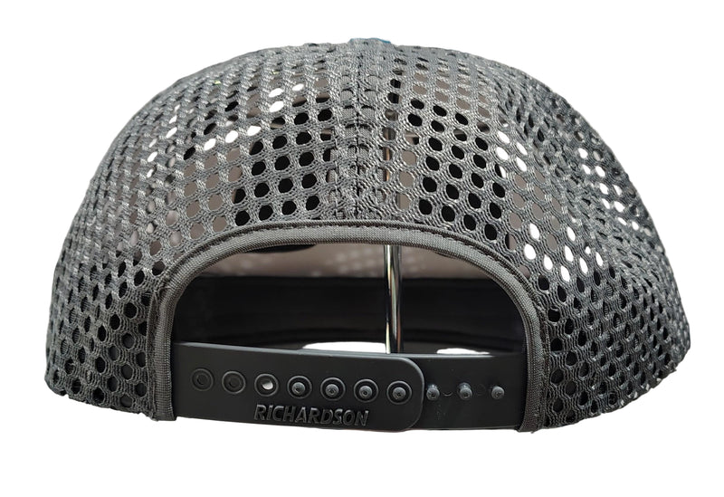 Load image into Gallery viewer, Green Hat Kiteboarding-Lift Foils R-Active Cap-Blue-Back View of cap snapback on a grid background