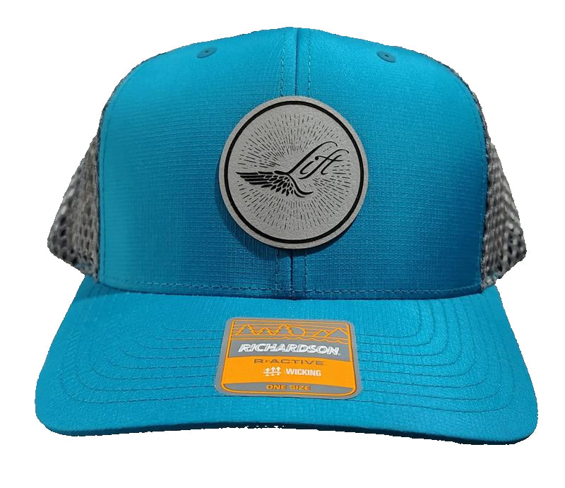 Load image into Gallery viewer, Green Hat Kiteboarding-Lift Foils R-Active Cap-Blue-Front View of cap featuring 'Lift' branding on a grid background