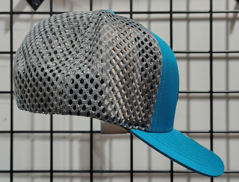 Load image into Gallery viewer, Green Hat Kiteboarding-Lift Foils R-Active Cap-Blue-Side View of cap on a grid background