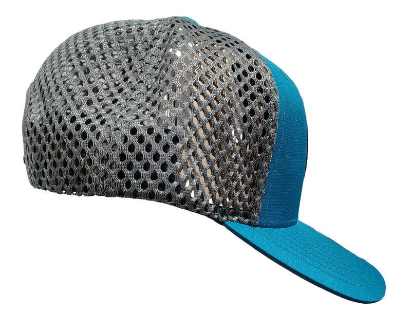 Load image into Gallery viewer, Green Hat Kiteboarding-Lift Foils R-Active Cap-Blue-Side View of cap on a grid background