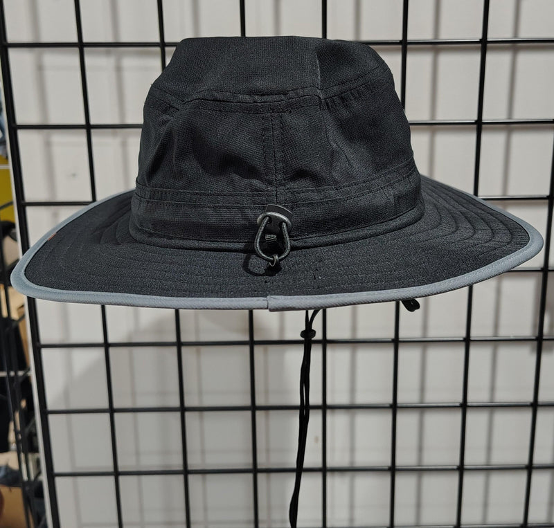 Load image into Gallery viewer, Green Hat Kiteboarding-Lift Foils Bucket Hat-Rear View of Black bucket hat with a logo patch on a grid background