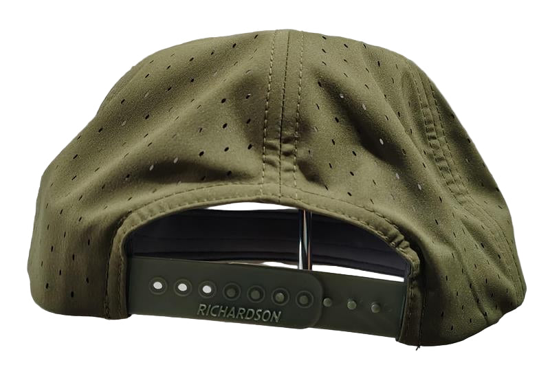Load image into Gallery viewer, Green Hat Kiteboarding-Lift Foils Water Cap-Back View of Green cap with a black patch featuring 'Lift' branding on a grid background
