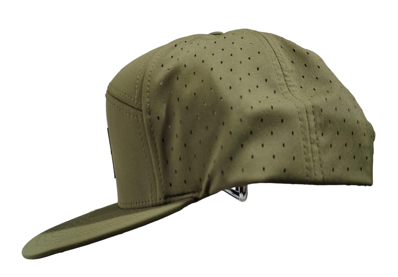 Load image into Gallery viewer, Green Hat Kiteboarding-Lift Foils Water Cap-Side View of Green cap with a black patch featuring 'Lift' branding on a grid background