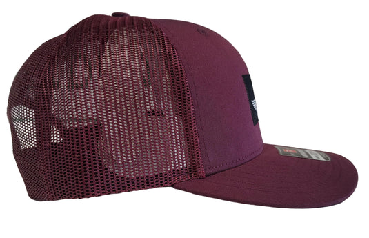 Green Hat Kiteboarding-Lift Foils Original Trucker Hat-Maroon-Side View of cap