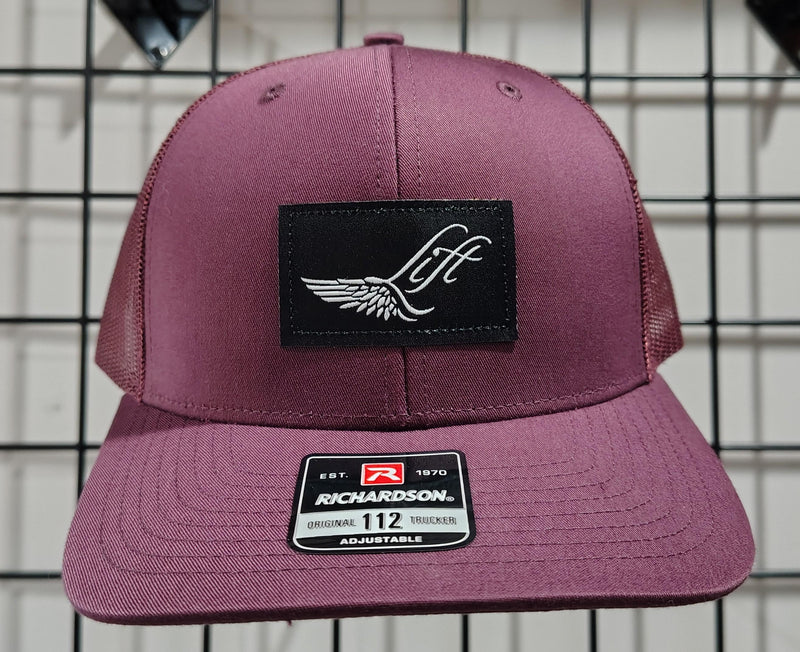Load image into Gallery viewer, Green Hat Kiteboarding-Lift Foils Original Trucker Hat-Maroon-Front View of cap on a grid background