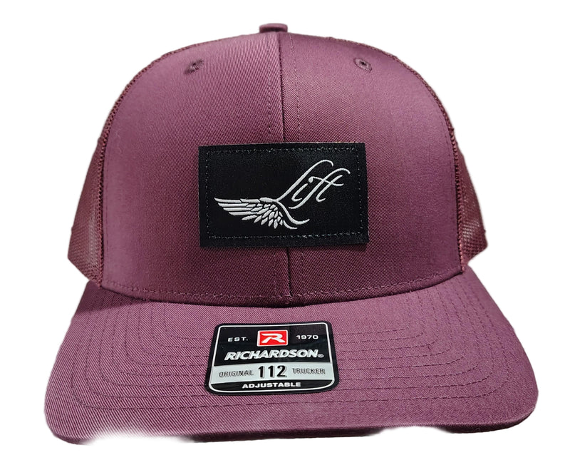 Load image into Gallery viewer, Green Hat Kiteboarding-Lift Foils Original Trucker Hat-Maroon-Front View of cap on a grid background