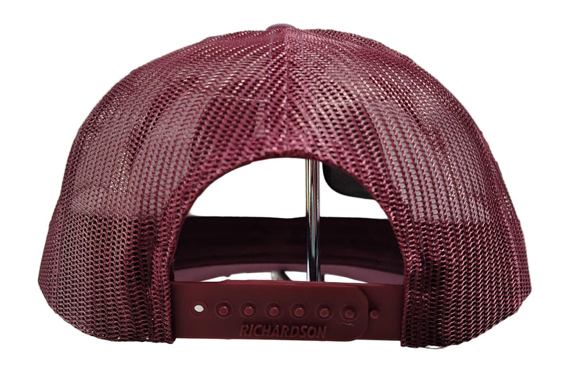 Load image into Gallery viewer, Green Hat Kiteboarding-Lift Foils Original Trucker Hat-Maroon-Back View of cap on a grid background