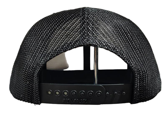 Green Hat Kiteboarding-Lift Foils Original Trucker Hat-Olive Green-Back View of cap snapback on a grid background