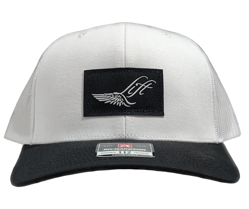Load image into Gallery viewer, Green Hat Kiteboarding-Lift Foils Original Trucker Hat-White-Front View of cap on a grid background