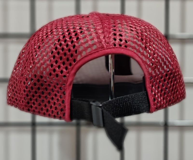 Load image into Gallery viewer, Green Hat Kiteboarding-Lift Foils R-Active Cap-Maroon-Back View of cap with strap on a grid background