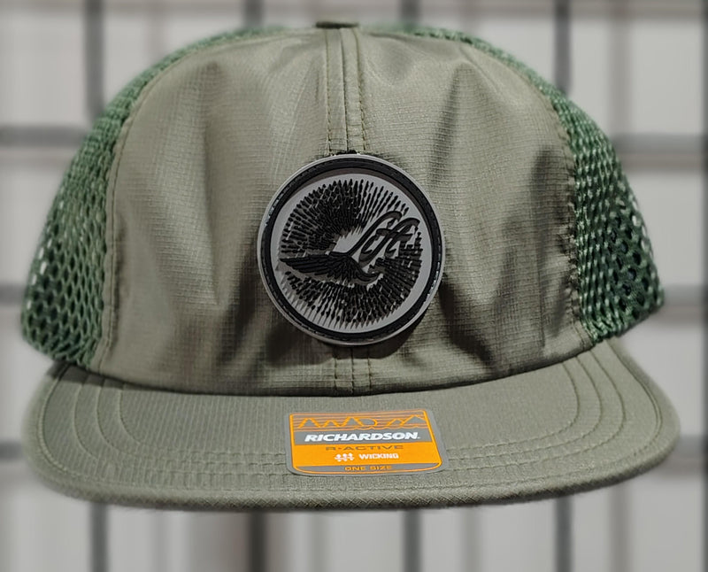 Load image into Gallery viewer, Green Hat Kiteboarding-Lift Foils R-Active Cap-Olive Green-Front View of cap on a grid background