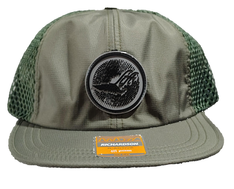 Load image into Gallery viewer, Green Hat Kiteboarding-Lift Foils R-Active Cap-Olive Green-Front View of cap on a grid background